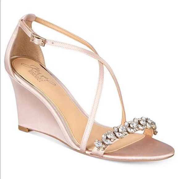 BADGLEY MISCHKA Satin Jewel Embellished Wedge Heel - Picture 2 of 8